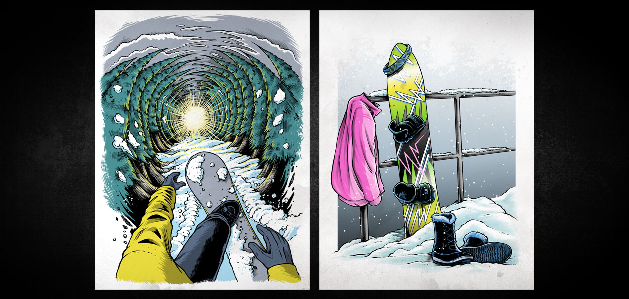 SNOWBOARD MAGAZINE: Snowboard Magazine Editorial Illustrations