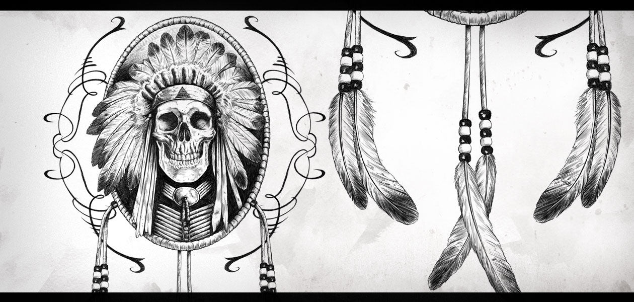 VARIOUS CLIENTS: Skull and Headdress Illustration